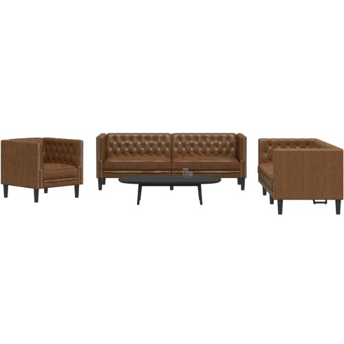 vidaXL Komplet Chesterfield kavčev 3-delna rjavo umetno usnje Cene