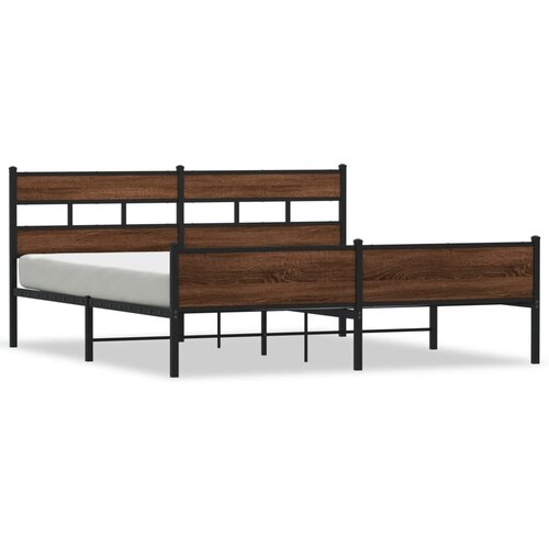 VidaXL Kovinski posteljni okvir brez vzmetnice rjavi hrast 183x213 cm, (21610657) Slike