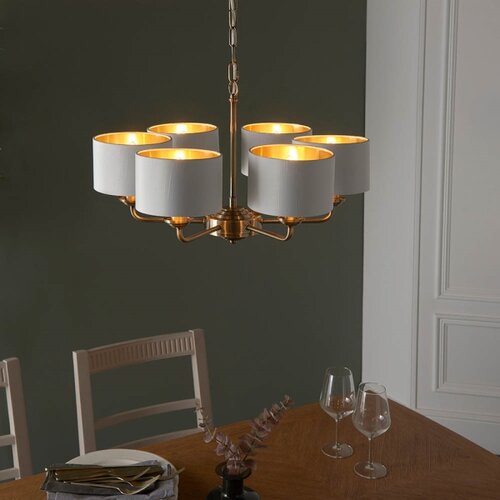  Endon 98936 - Luster na lancu HIGHCLERE 6xE14/28W/230V bela/mesing Slike