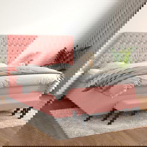  The Living Store Box spring postelja z vzmetnico roza 140x200 cm žamet - Box Spring Postelja, (21488519) Slike