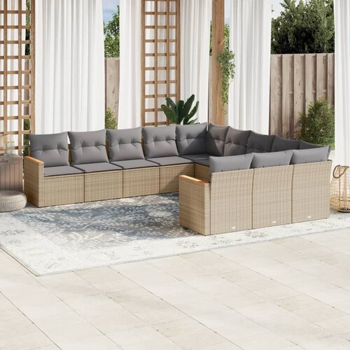 vidaXL 11-dijelni set vrtnih sofa od poliratana s jastucima bež Cijene
