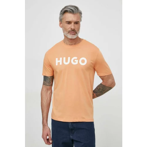 Hugo Pamučna majica za muškarce, boja: narančasta, s tiskom