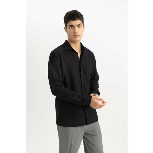 Defacto Modern Fit Polo Collar Crinkle Long Sleeve Shirt Slike