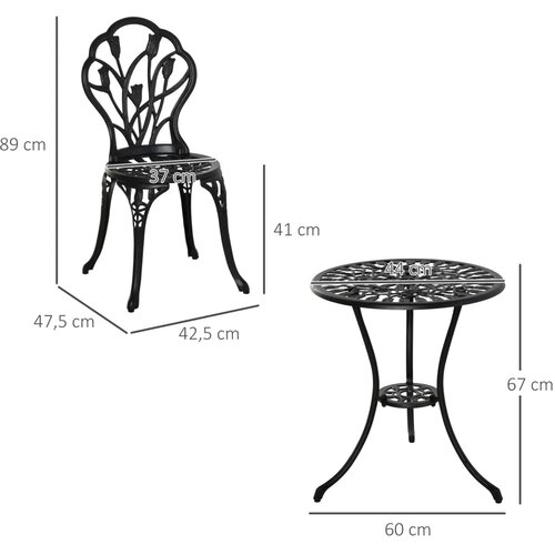  Vodootporni bistro set za 2 osobe: 1 stol + 2 stolice s otvorom za suncobran pogodan za vi&amp;scaron;e lokacija aluminij crna Slike