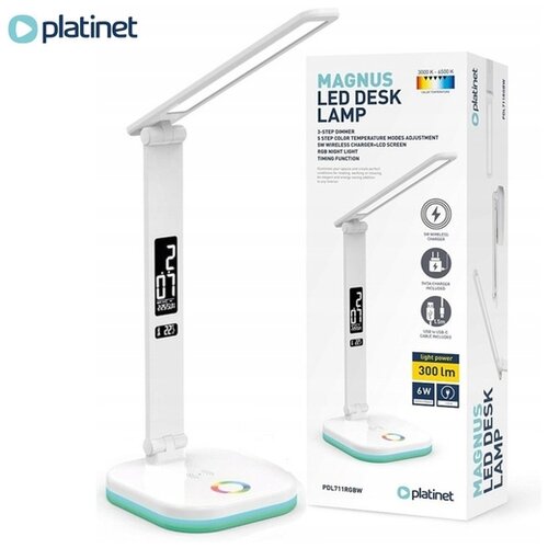 Platinet LED RGBW prigu&scaron;iva lampa sa bežičnim punjenjem, displejem, USB portom 6W/5V 3000-6500K bela Cene