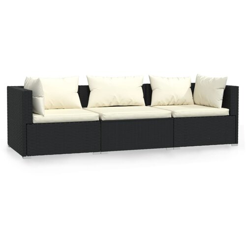 Maison Chic kavč - Sofa - Kanape trosed z blazinami črn poli ratan, (21727115) Cene