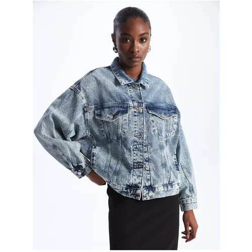 LC Waikiki Shirt Collar Plain Long Sleeve Oversize Women's Jean Jacket