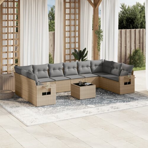 vidaXL 11-dijelni set vrtnih sofa od poliratana s jastucima bež Cijene