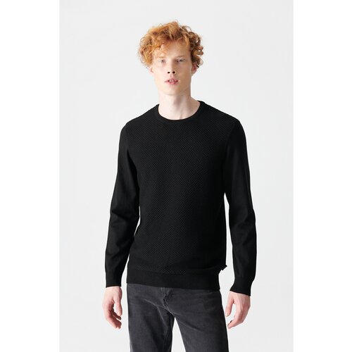 Avva Men's Black Crew Neck Jacquard Sweater Slike