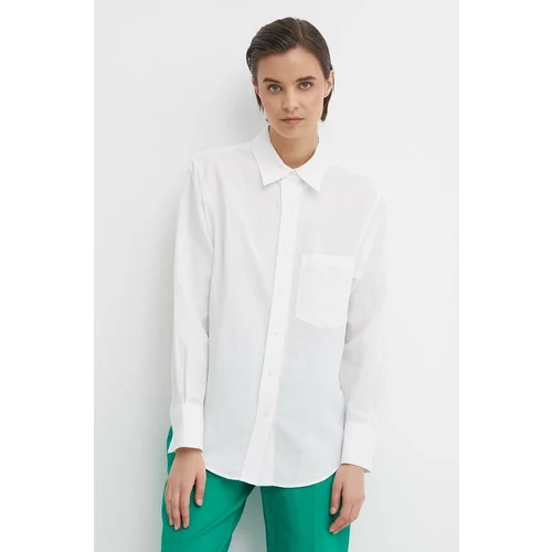 Calvin Klein Košulja s dodatkom lana boja: bijela, relaxed, s klasičnim ovratnikom