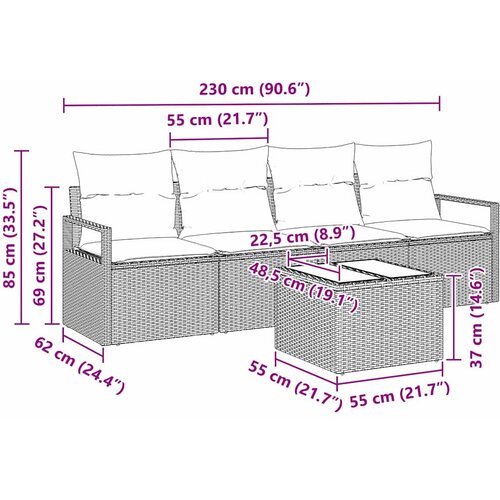  Set sofe 5 kom. 4-Broj sjedala Crna poliratan Slike
