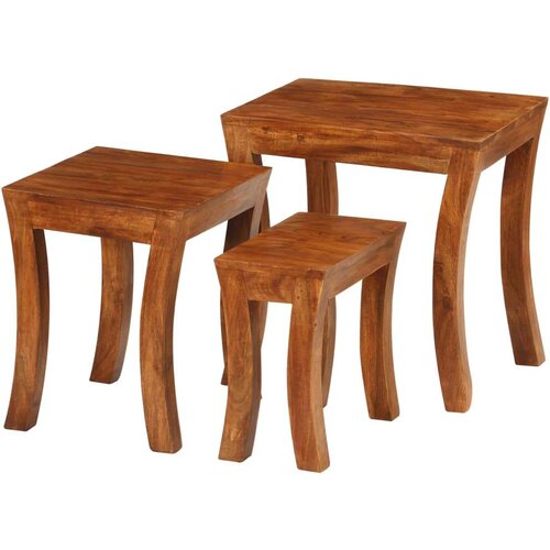 3 Komplet mizic 3 kosi trden akacijev les 50x35x50 cm rjave barve Slike
