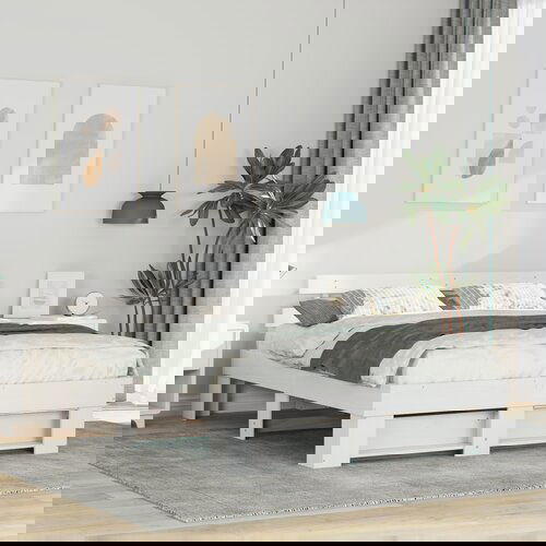 vidaXL Konstrukcija postelje Bela 160 x 200 cm Masivno borovo les Cene