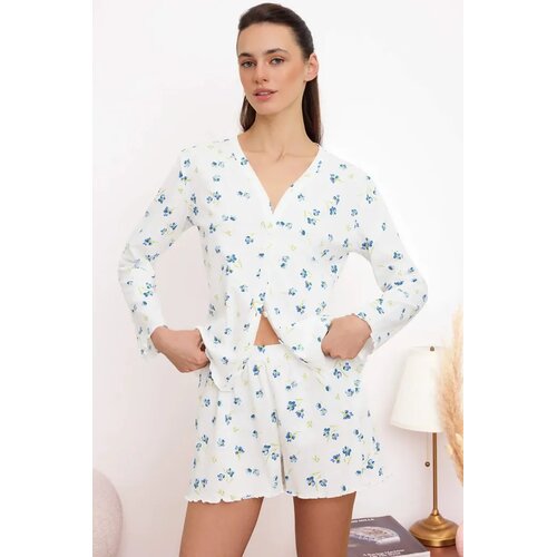 TRENDYOLMILLA ženski set 100% Cotton Floral Patterned Baby Overlock Cardigan Knitted Pajama Set Thmss26Pt00014, Ecru-Ecru Slike