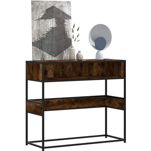 Maison Chic konzolna miza - miza ob steni dimljen hrast 90x35x80 cm inženirski les, (21785890) Slike
