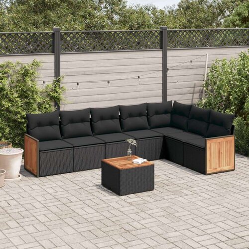 VidaXL 8-dijelni set vrtnih sofa od poliratana s jastucima crni Slike