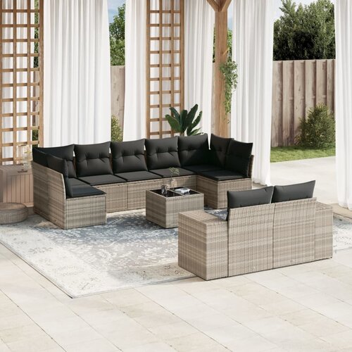 vidaXL 10-dijelni set vrtnih sofa poliratan s jastucima svijetlosivi Cijene