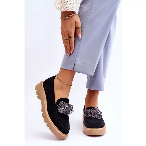 Kesi Fashionable suede loafers with crystals Black Demeris