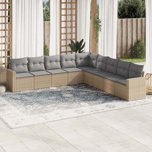 VidaXL 9-dijelni set vrtnih sofa s jastucima bež od poliratana Slike