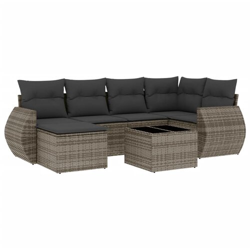 Maison Chic Seti vrtnega pohištva - Vrtna garnitura - Vrtni pohištvo set 7-delna z blazinami siv poli ratan, (21802606) Cene