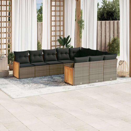  10-dijelni set vrtnih sofa od poliratana s jastucima sivi Slike