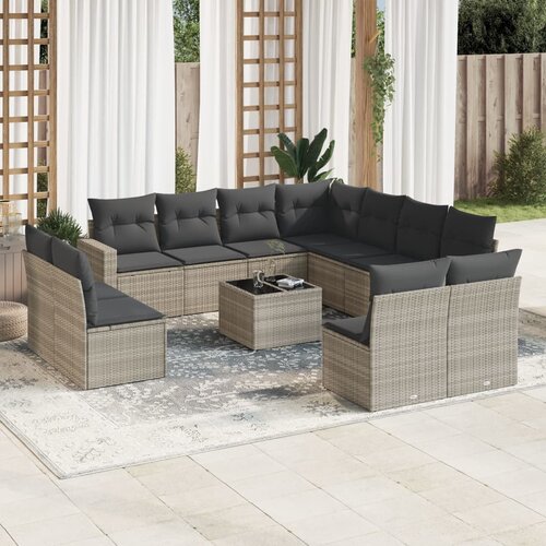 VidaXL 12-dijelni set vrtnih sofa poliratan s jastucima svijetlosivi Slike