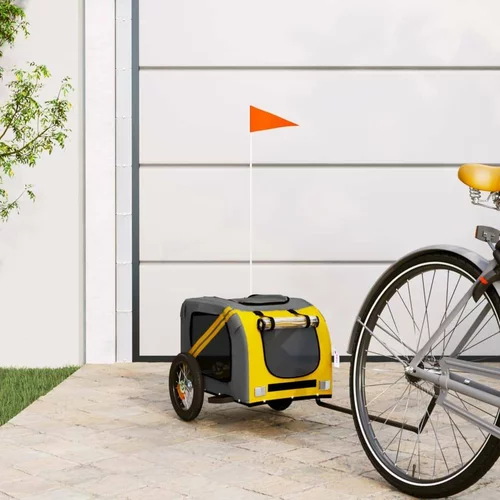  prikolica za bicikl za pse žuto-siva od tkanine i željeza