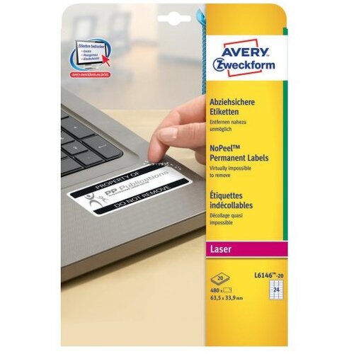 Avery Zweckform Varovalne etikete, NoPeel, 63,5 x 33,9 mm Slike