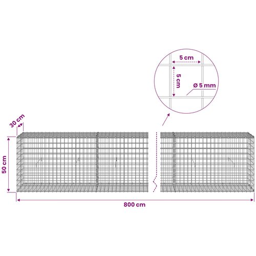  Gabion s 5 mm žicom i mrežom 5x5 cm 800x30x50 cm Slike