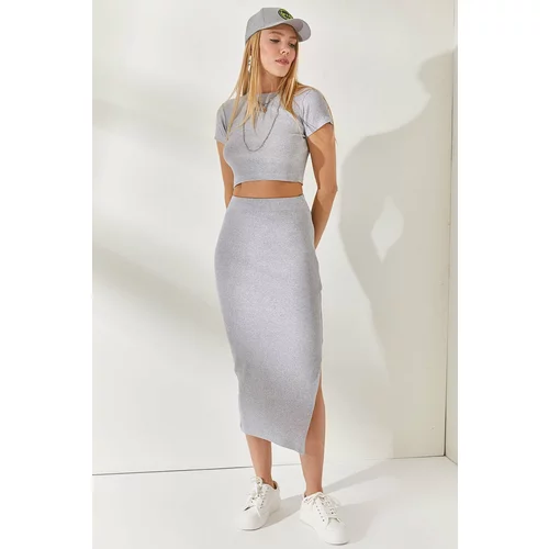 Olalook Gray Short Sleeves Slit and Lycra Suit