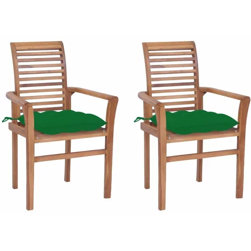  Blagovaonske stolice sa zelenim jastucima 2 kom od tikovine