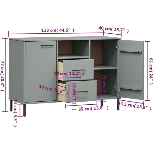  Komoda s metalnim nogama siva 113x40x77 cm masivno drvo OSLO Slike
