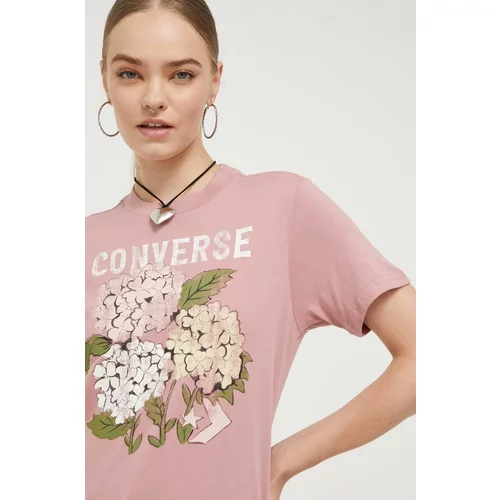 Converse Bombažna kratka majica roza barva