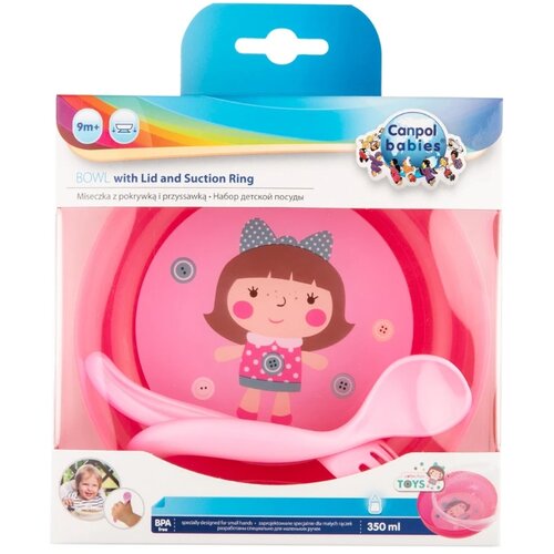 Canpol pribor za hranjenje i tanjir toys pink, 350ml Slike