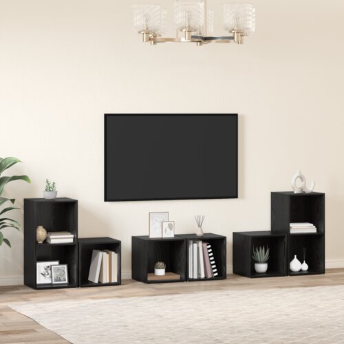 vidaXL Set TV omar s polico 6 pcs Črna Orehovina Konstruiran les Cene