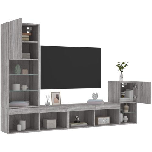 vidaXL Komplet TV omaric LED 4-delni siva sonoma inženirski les Cene