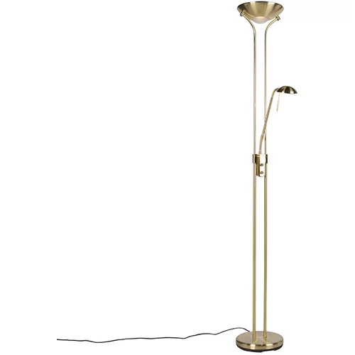 QAZQA Talna svetilka zlata z bralno svetilko, vključno z LED in zatemnilnikom - Diva 2
