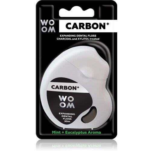 WOOM Carbon+ Dental Floss konac za zube s voskom crna 30 m Slike