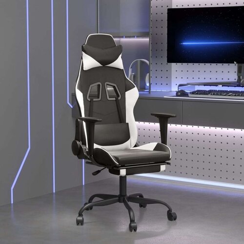  Gaming stol z oporo za noge črno in belo umetno usnje, (21152291) Cene