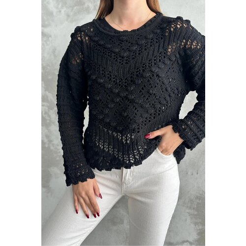 Dewberry 69491 Patterned Openwork Knitwear Womens Sweater-BLACK Cijene