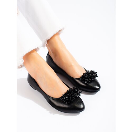 W. POTOCKI Women&amp;#039;s black ballerinas with pearl Potocki ornament Slike