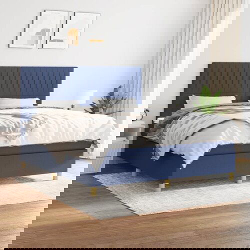  The Living Store Box spring postelja z vzmetnico modra 160x200 cm blago - Box Spring Postelja, (21499414) Slike
