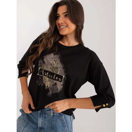 Fashion Hunters Black blouse with print and rhinestones