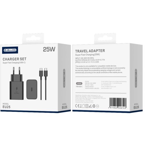 Jellico UNIVERZALNI POTOVALNI POLNILEC ZA TELEFON, TABLIČNI RAČUNALNIK, USB-C 25W PD KABEL, (5000310927) Slike