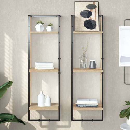 vidaXL Stenska polica 3-nadstropna sonoma hrast 30x25x100 cm inž. les Cene