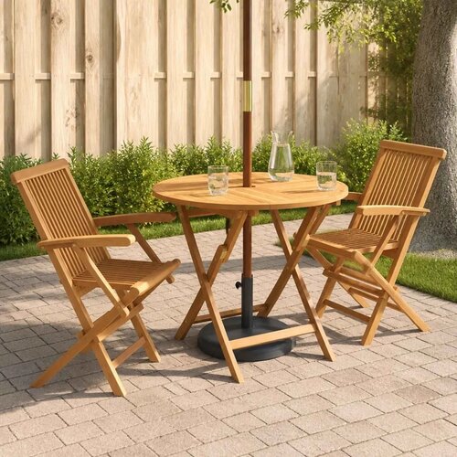  Set za vrt s 3 komada na preklapanje Prirodna Čvrsto teak drvo - Okruglo Dvosjed S naslonom za ruke Slike