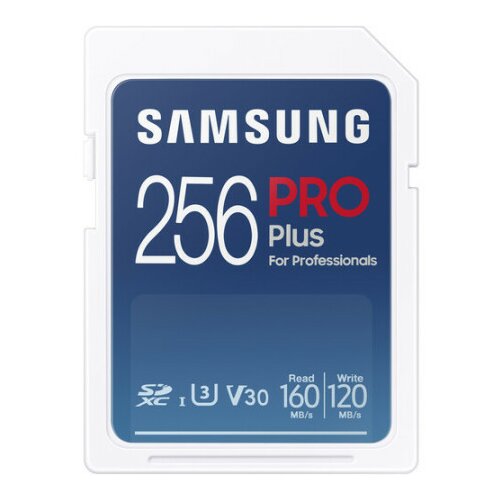 Samsung SD card 256GB, pro plus, SDXC, UHS-I U3 V30 Class10, Read up to 160MB/s, Write up to 120 MB/s, for 4K and FullHD video recording ( Slike