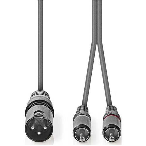 Nedis COTH15200GY15, Balansirani audio kabl, XLR 3-pinski mu&amp;scaron;ki, 2x RCA mu&amp;scaron;ki, Niklovani, 1,50 m, PVC Slike