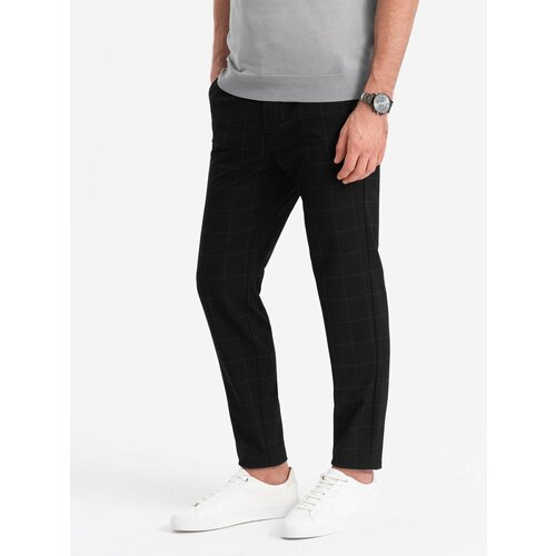 Ombre Men's pants with a classic cut in a delicate check - black Slike