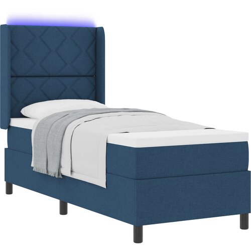 vidaXL Postelja s vzmetnico in modro LED 90x190 cm iz tkanine, (22049589) Cene